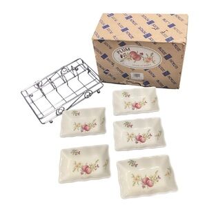 BLUE HOUSE‎ VIRAGO porcelain Square mini plate set of 5 w/ metal rack